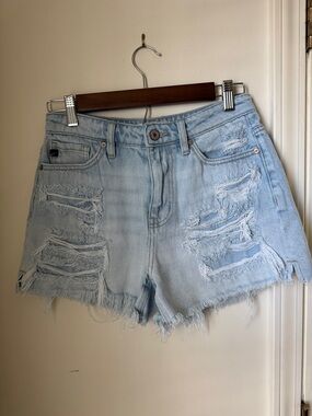 KanCan Light Blue Distressed High-Rise Denim Shorts Size Small